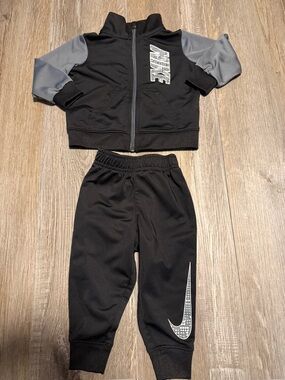 Nike Kids Black and Gray Zip Track Set - Sweatpants & Jacket